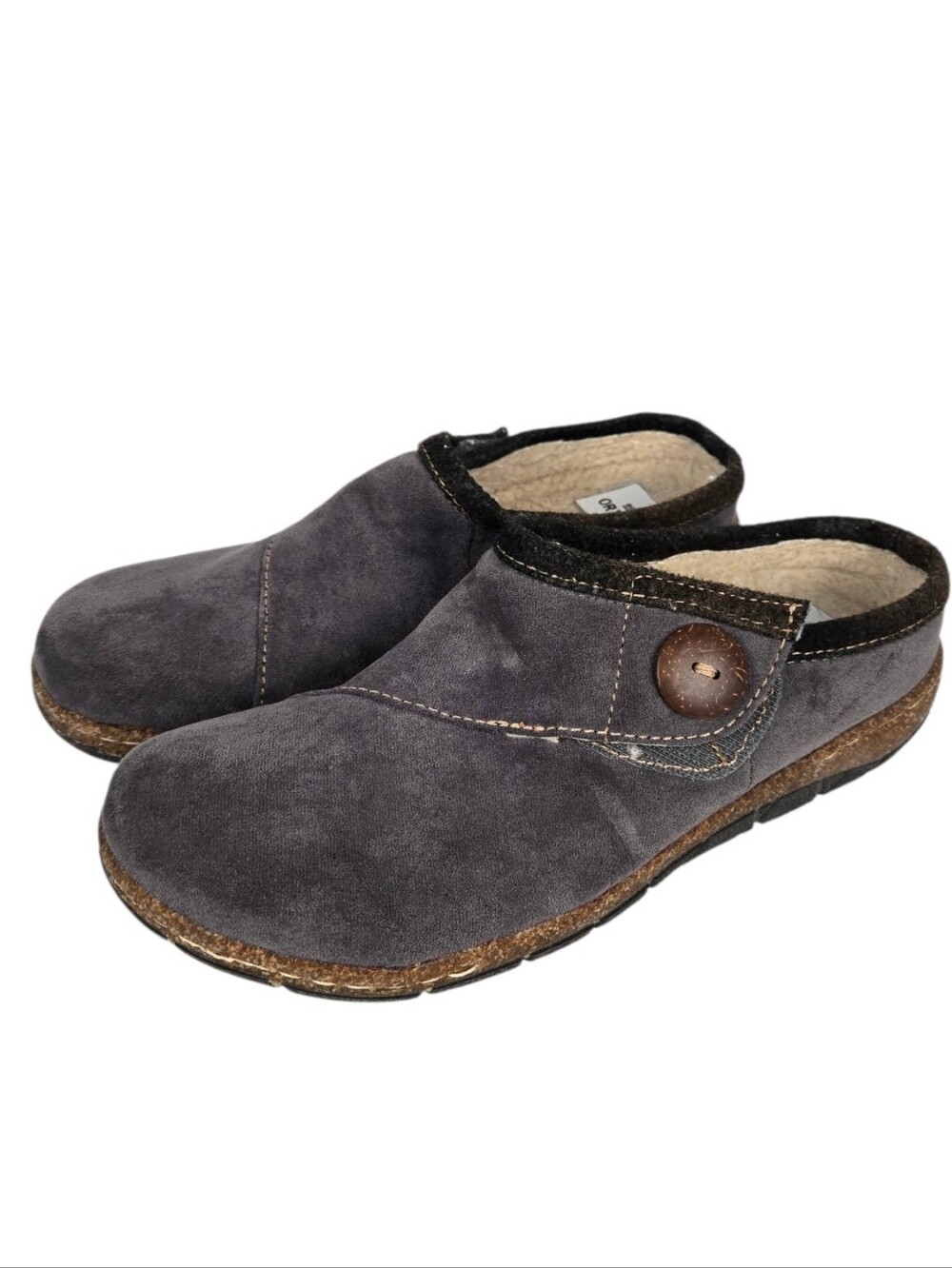Earth Origins Essential Ezzy Suede Clog Faux Fur Lined Button Gray 8